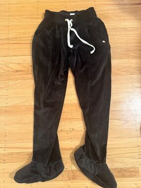 Black Velour Drawstring Bottoms with Feet
